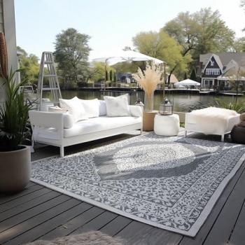 The Rugs Gemini Reversible Indoor/Outdoor Grey Polypropylene Rug – 200×290 cm