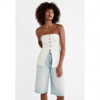 Stradivarius Top Bustier Ecru Medio con Bottoni
