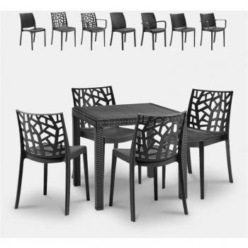 Set Tavolo e Sedie Rattan Nero 80x80cm Nisida Dark