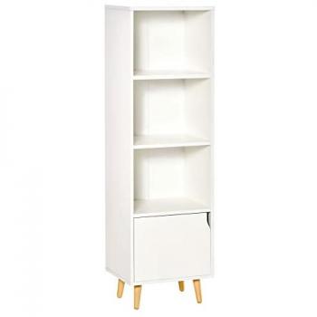 HOMCOM meuble de rangement colonne style scandinave avec lignes épurées 3 niches 1 porte 40L x 30l x 129,5H cm blanc