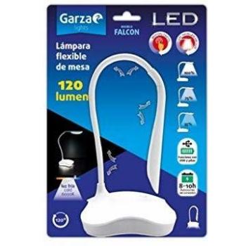 01233 Garza Lámpara de Mesa Flexible Tipo Flexo Modelo Falcon LED 120 LM con 3 Niveles de luz, Blanco