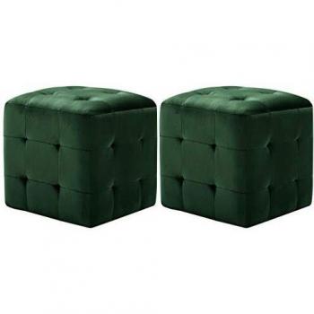 30x30x30 cm Green Velvet Pouffe Pair