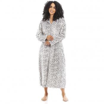 Grey Supersoft Fleece Zip-Up Animal Print Robe