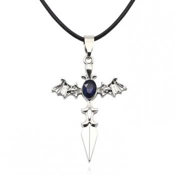 Men's Angel Devil Wings Cross Pendant with Blue Crystal