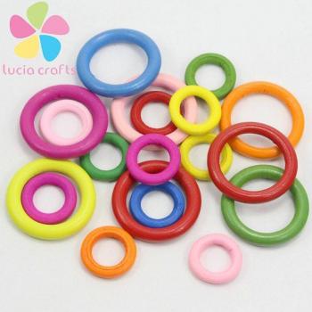 Lucia Crafts Round Wooden Ring Loose Beads Mixed Colors Jewelry Accessories E1108