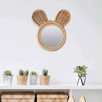 Miroir en rotin naturel pour salle de bain forme de singe