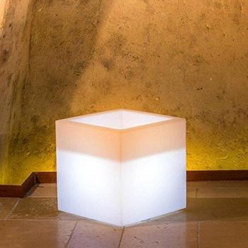 Maceta Cube Cuadrada con LED de Resina 40x40 cm Lámpara Blanca