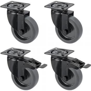Proroll Lenkrollen Set, Gummireifen schwarz, thermoplastisch, mit Montageplatte