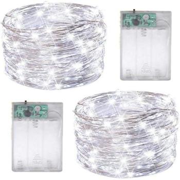 Shatchi NightSpark 20 LED Silver Fairy String – 2m, Cool White, Waterproof, Battery Power
