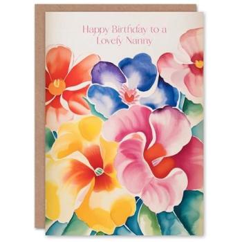 Artery8 Women’s “Nanny” Birthday Blessing Card – Spring Watercolor Floral Theme