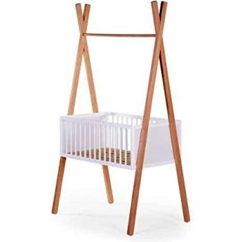 Kinderzimmer Set: Tipi Wiege 2 in 1 mit Kleiderständer, 50 x 90 cm, Weiß/Natur