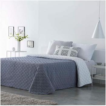 Colcha reversible primavera-verano Laredo gris algodón poliéster 280x260 cm cama de 180