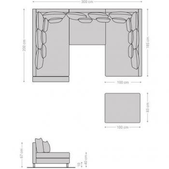 Antikbraune Wohnlandschaft Clovis mit Hocker