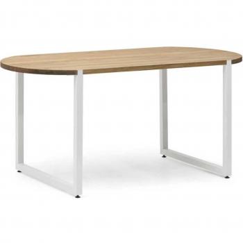 Mesa de Comedor Uley Ovalada 160x80cm Blanca en Pino Envejecido