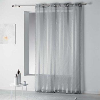 Voile d’Intérieur Rayé Bandas Gris 140x260 cm – 100 % Polyester – Œillets Métalliques