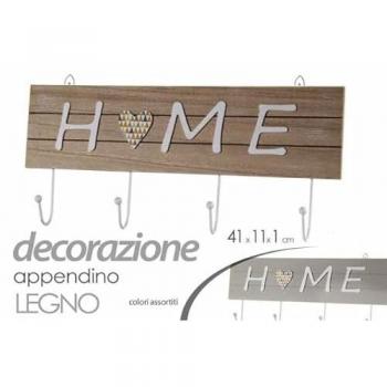 Gancio da Parete in Legno con 4 Appendini