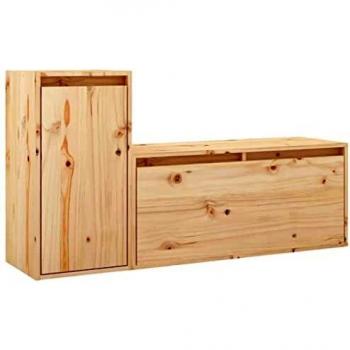 Solid Pine Wood TV Cabinet Set (2 Pieces)