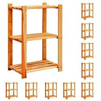 Vidaxl 3-Tier Storage Racks, 10 Pcs, 60x38x90 Cm, Sturdy Pinewood, 150 Kg Capacity