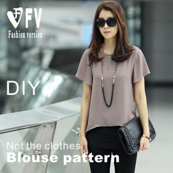 Patrón de corte para blusa de mujer, manga corta, cuello redondo, BCY-41