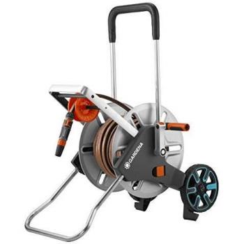 Enrouleur transportable de tuyau d'arrosoir de jardin Bobine multi-positions Manuel Noir Acier inoxydable