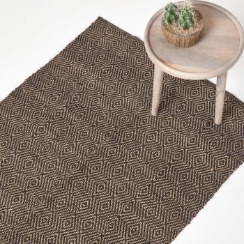 Jute-Teppich Schwarz, geometrisch, 90 x 150 cm