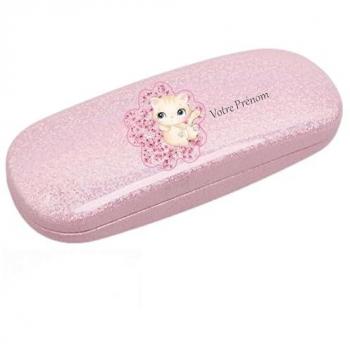 Étui à lunettes rose à paillettes motif chat et sakura personnalisable
