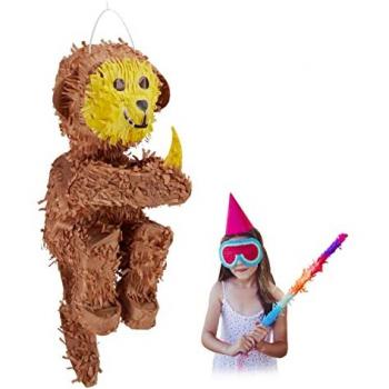 Relaxdays Affen-Piñata, zum Aufhängen, braun, für Kindergeburtstag und Dschungelparty, mit Füllung aus Süßigkeiten