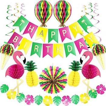 Sunset Beach Birthday Banner & Flower Garland