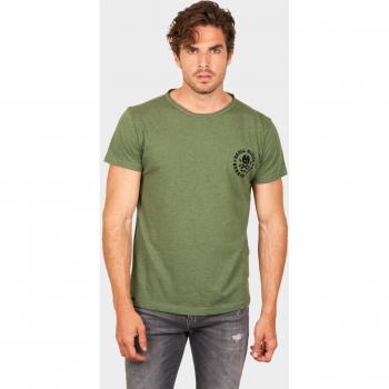 Camiseta de hombre con estampado de calavera Nacido para conducir más rápido (Born to ride faster) de algodón orgánico en color verde oscuro de manga corta