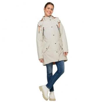 Damen Funktions-Jacke in großen Größen, beige, mit Kapuze und verdecktem Zipper, Größe L