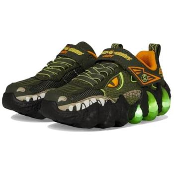 Sneaker SKECHERS SKECH-O-SAURUS LIGHTS 2.0, Damen, Gr. 30, grün (olivgrün), Lederimitat, Mesh, animal-print, kontrastfarbene Details, Schuhe Sneaker, Klettschuh, Dino-Schuh, Größenschablone zum Download