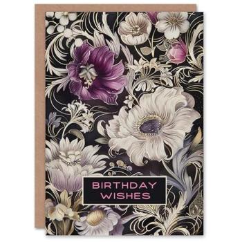 Pure Petal Birthday Card – Anemone, White & Purple Filigree