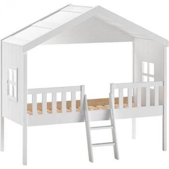 Lit de Cabaña PETITS‑MEUBLES 90x200 con Tobogán, Somier incl. y Kit Vipack Housebed Blanco