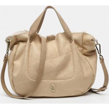 Bolso de mano shopper pequeño en beige con bandolera extraíble