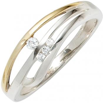 Goldveredeter 925 Silver Ring für Damen, Rhodiniert, 4 Zirkonia – Maß 52