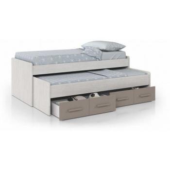 Suite Dormitorio Ares: Cama Nido 2 Camas, 2 Cajones – Blanco Pastel
