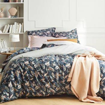 Essix Parure de lit en percale de coton, Housse de couette 240x220 + taie carrée bleu