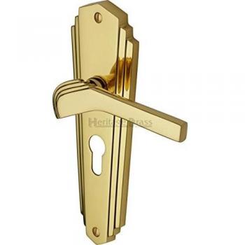 Waldorf Euro Profile Polished Brass Finish Door Handle Pair
