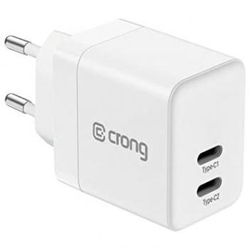 Crong Ultra Compact GaN 35 W Wall Charger – 2x USB‑C, Weiß