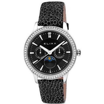 Horloge Quartz Analogique Bracelet en Cuir Cadran Noir Femme Elixa E088L335K1