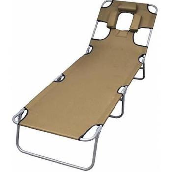 Sklopiva ležaljka za sunčanje s jastukom i podesivim naslonom bež