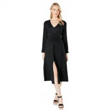 Vestido Midi con Detalle Fruncido, Material Jersey 12 UK Negro
