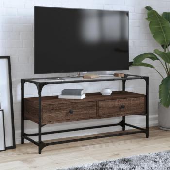 VidaXL Entertainment Center with Glass Top Brown Oak 98x35x51 cm Engineered Wood