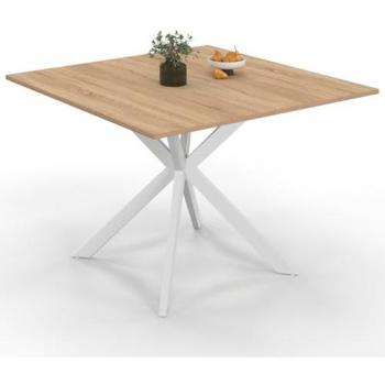 Alix 110cm: Tavolo Quadrato con Gambe in Legno e Ragnatela Bianco (8 Persone)