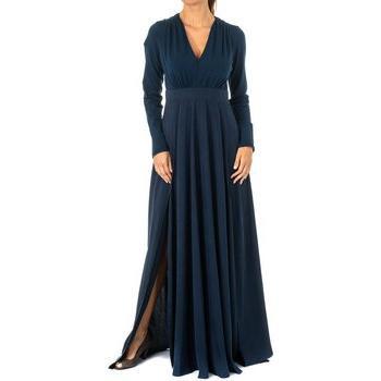 La Martina Damen Maxikleid KWD005-07017, Langarm, V-Ausschnitt, Blau, Größe S