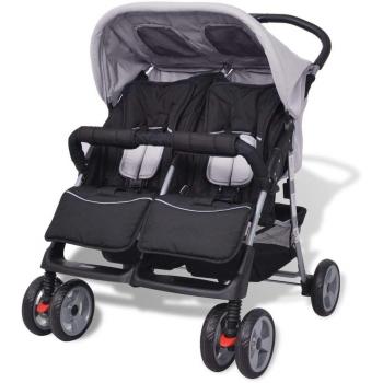 Steel Twin Stroller for Children, Gray and Black