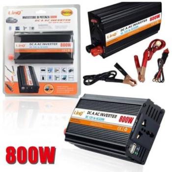 Linq P800W Inverter 800W 12V-220V – Convertitore On/Off con pinze per batterie