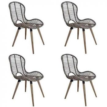 4 piezas de sillas de comedor marrón en ratán natural