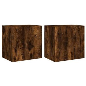 Étagère multimédia murale – Chêne fumé, Bois d’ingénierie, 2 pièces