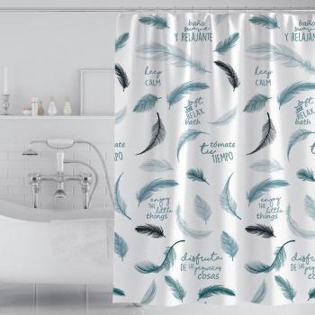 Cortina de ducha para baño infantil, plumas modernas, tela PEVA impermeable, incluye ganchos y ojales de metal opaco